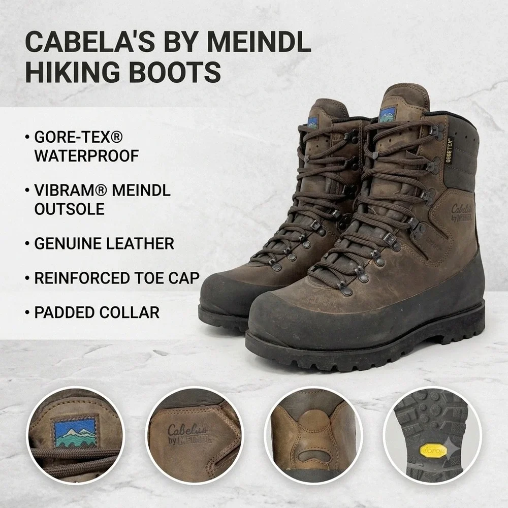 Cabelas by Meindl Gore-Tex Hiking Boots Mens 9 D Brown Leather Made in Germany